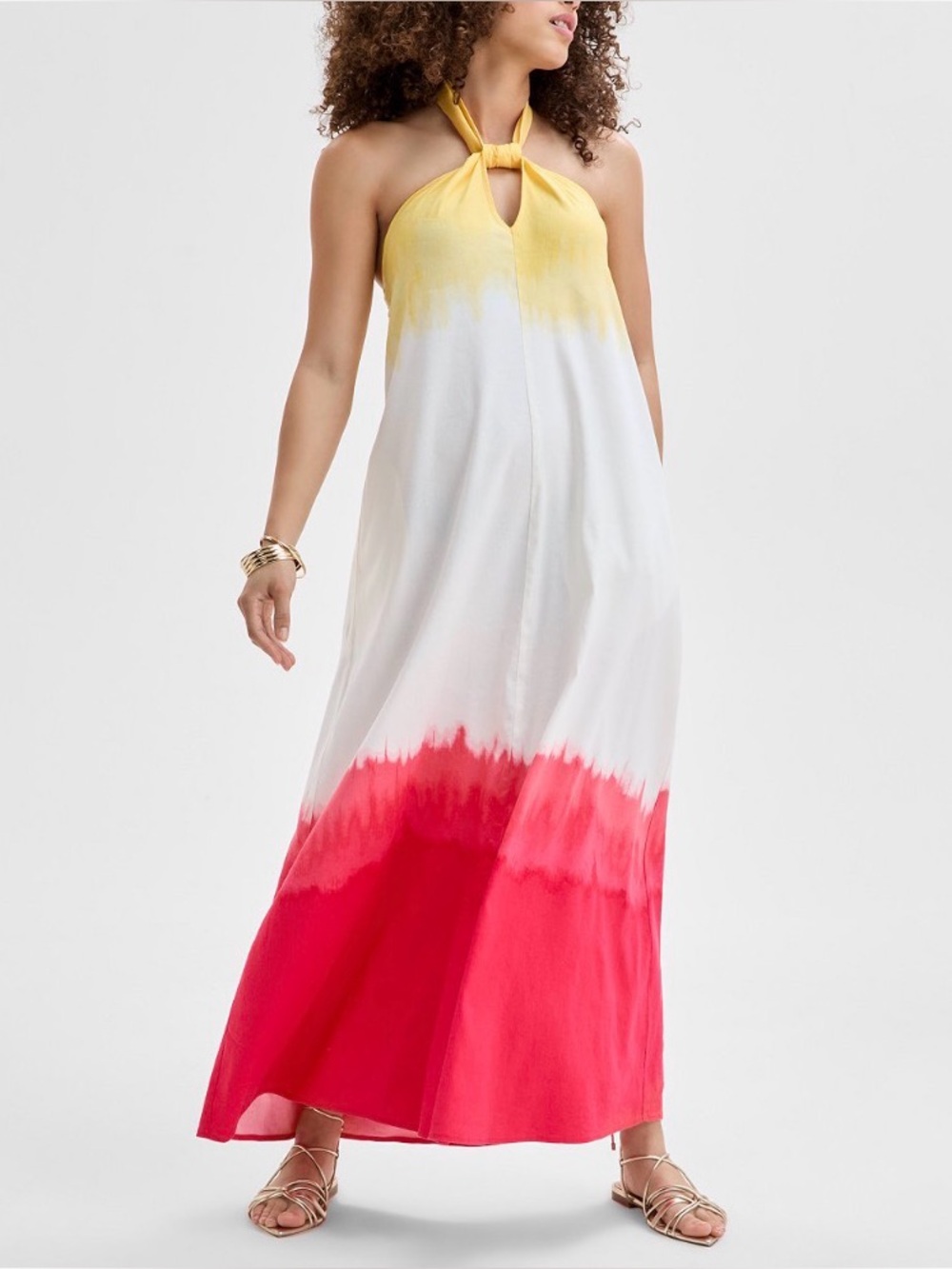 INC Tie-Neck Ombre Maxi Dress in Yellow, White & Pink